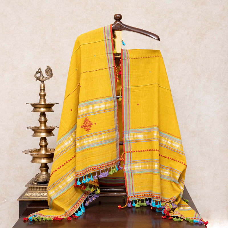 Handloom Cotton Ikkat Kurta, Bottom Fabric & Handloom Kala Cotton Dupatta