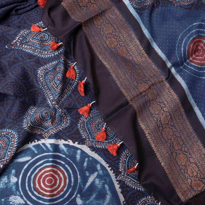 Midnight Elegance Ajrakh Hand Block Chanderi Kurta & Dupatta Set
