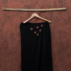 Black Modal Silk Kurta Fabric With Sozni Kashmiri Hand Embroidery