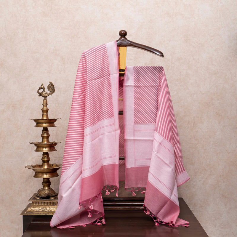 Handwoven Muslin Cotton Jamdani Suit - Flamingo Pink