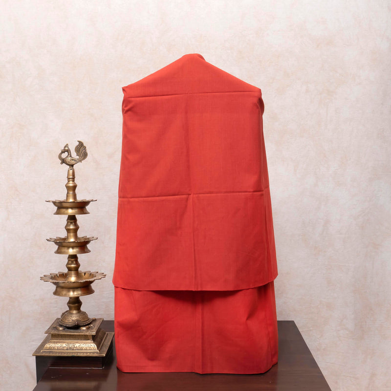 Rust Flame Handloom Cotton Suit Set with Ajrakh Printed Dupatta