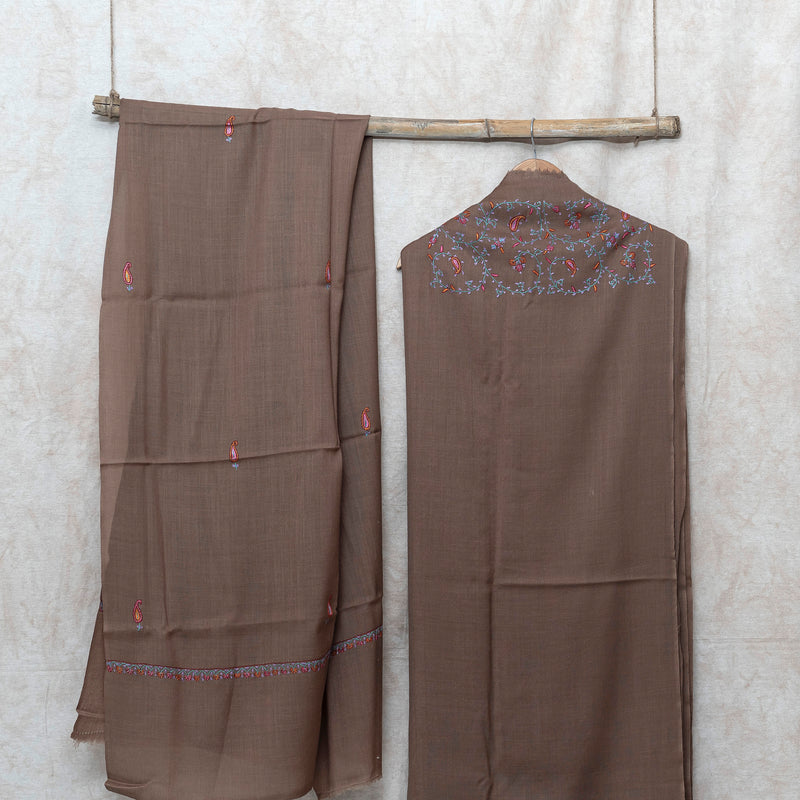 Kashmiri Sozni Hand Embroidered Woollen Kurta & Bottom Fabric With Sozni Embroidery Wollen Stole