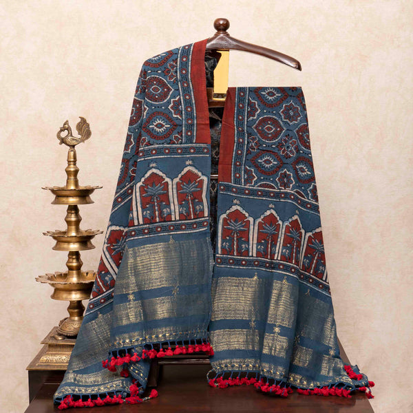 Handloom Kala Cotton Ajrakh Hand Block Kurta & Dupatta Fabric