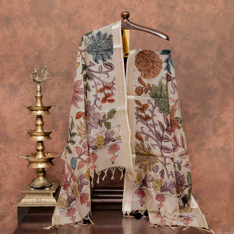Handloom Khadi Cotton Kurta Bottom Fabric & Handloom Cotton Kota Doria Kalamkari Dupatta