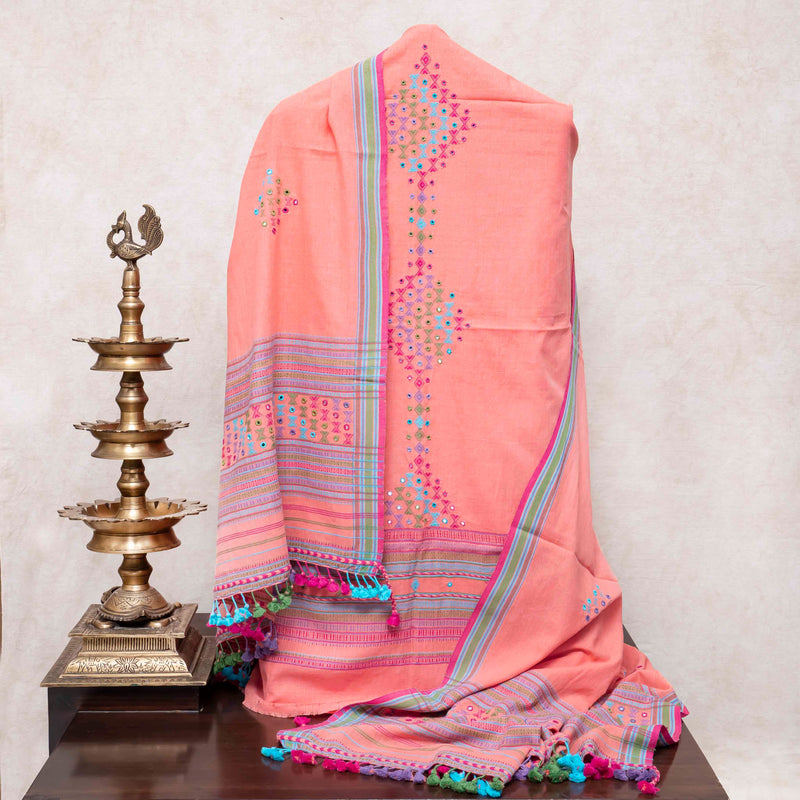 Handloom Kala Cotton Kurta Fabric With Mirror Work, Handloom Kala Cotton Bottom & Handloom Kala Cotton Designer Dupatta