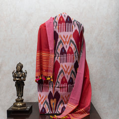 Uzabek Ikkat Handloom Designer Fabric & Handweaved Stole With Handmade Tassels