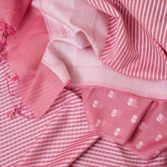 Handwoven Muslin Cotton Jamdani Suit - Flamingo Pink
