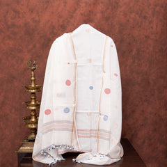 Handloom Mul Cotton Jamdani Kurta &  Dupatta With Polka Dots