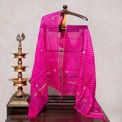 Hand Tie - Dye Kota Silk Kurta Fabric With Zari Hand Embroidery & Zari Hand Embroidery Dupatta
