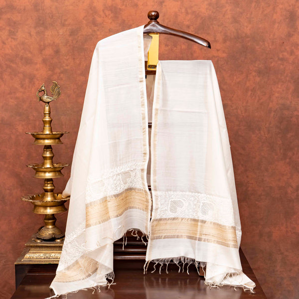 Handloom Cotton Kurta, Bottom Fabric & Handloom Chanderi Silk Dupatta With Chikankari Hand Embroidery