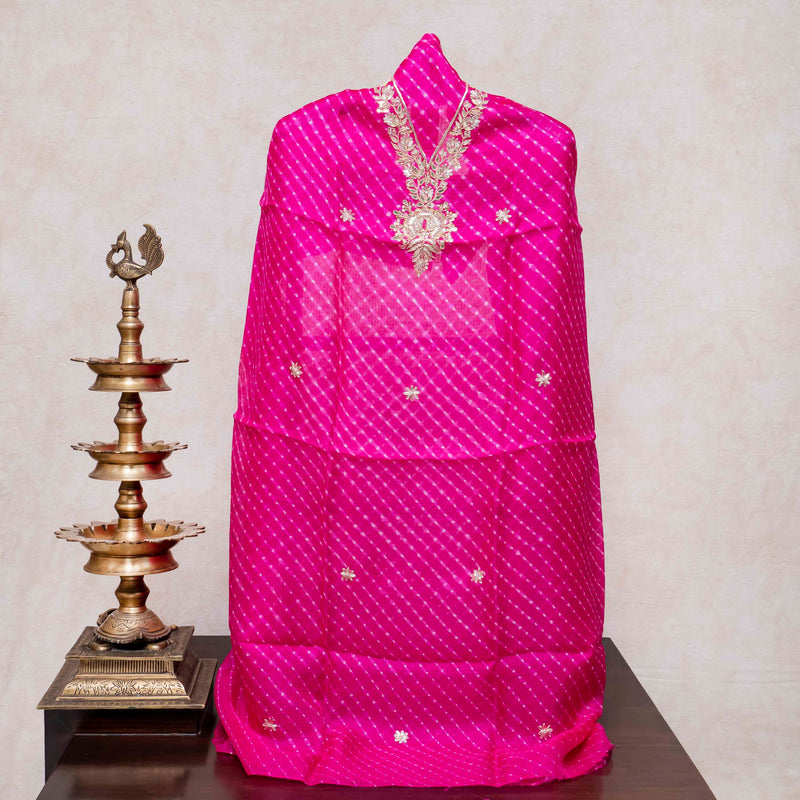 Hand Tie - Dye Kota Silk Kurta Fabric With Zari Hand Embroidery & Zari Hand Embroidery Dupatta