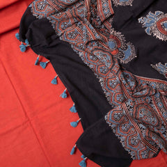 Rust Flame Handloom Cotton Suit Set with Ajrakh Printed Dupatta
