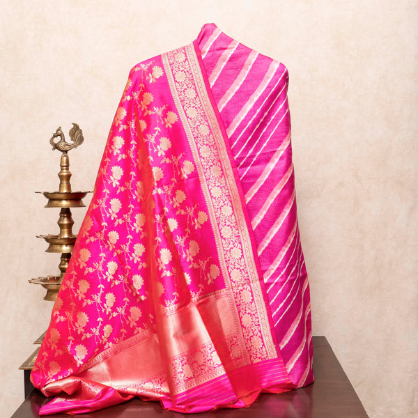 Handloom handwoven Tussar Tie - Dye Leheriya Kurta Fabric & Handloom Handwoven Banarsi Katan Silk Dupatta
