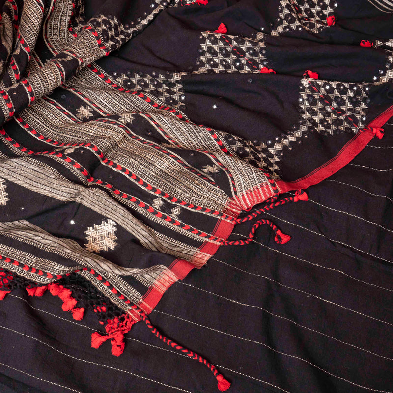 Handloom Kala Cotton Designer Saree With Tussar Weave & Kala Cotton Blouse Piece