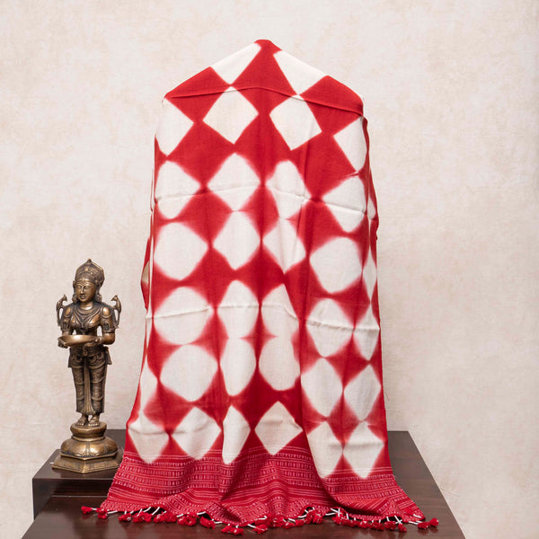 Handwoven Woollen Red Shawl With Clamp Dying