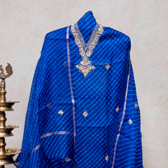Hand Tie - Dye Kota Silk Kurta Fabric With Zari Hand Embroidery & Zari Hand Embroidery Dupatta