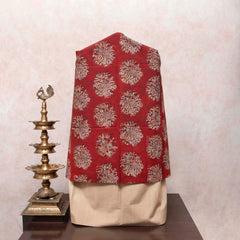 Rust Kalamkari Cotton Suit Set with Ajrakh Hand Block Printed Stole