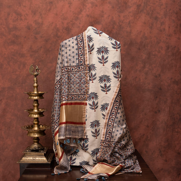 Mul Cotton Ajrakh Kurta Fabric And Ajrakh Chanderi Dupatta