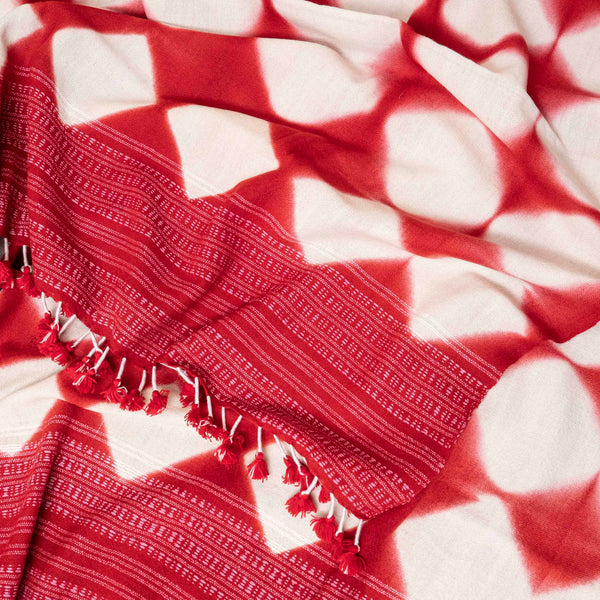 Handwoven Woollen Red Shawl With Clamp Dying