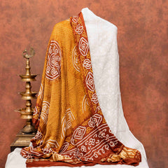 Chikankari Hand Embroidery Mul Chanderi Kurta Fabric & Gachi Silk Bandhanii Dupatta
