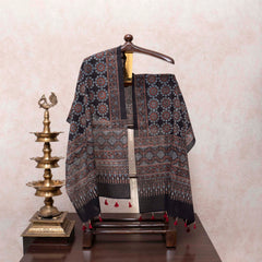 Rust Kalamkari Cotton Suit Set with Ajrakh Hand Block Printed Stole