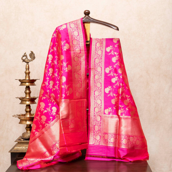 Handloom handwoven Tussar Tie - Dye Leheriya Kurta Fabric & Handloom Handwoven Banarsi Katan Silk Dupatta