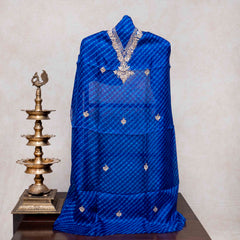 Hand Tie - Dye Kota Silk Kurta Fabric With Zari Hand Embroidery & Zari Hand Embroidery Dupatta