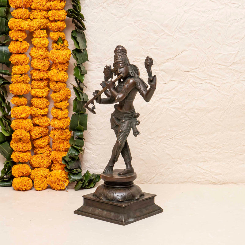 Handcrafted Brass Krishna Playing With Flute