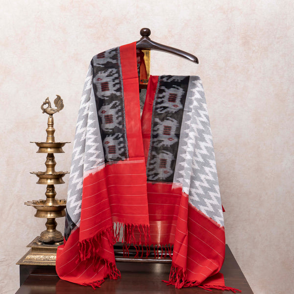 Bold Black & Red Handloom Ikat Cotton Suit Set
