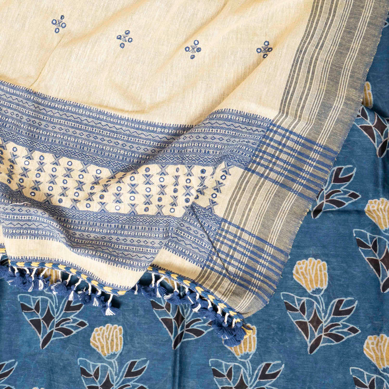 Hand Block Chandari Silk Kurta, Bottom Fabric & Handloom Kala Cotton Dupatta