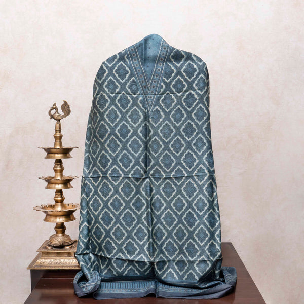 Ajrakh Handloom Tussar Silk Kurta & Dupatta Set in Teal Grey