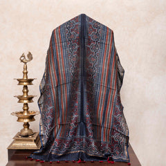 Hand Block Ajrakh Chanderi Silk Blue-Red Dupatta
