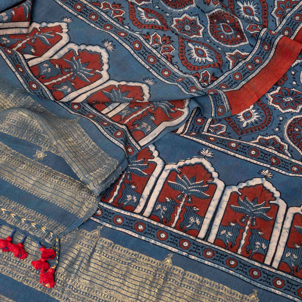 Handloom Kala Cotton Ajrakh Hand Block Kurta & Dupatta Fabric