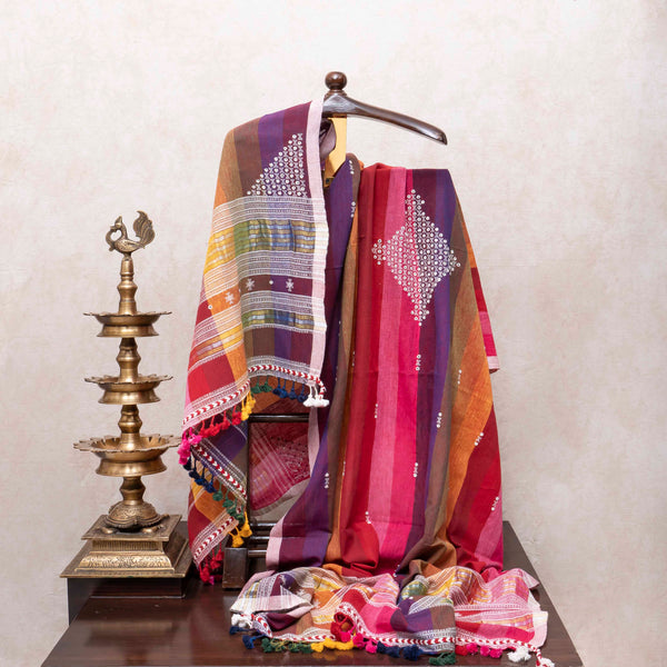 Vibrant Grace Handloom Kala Cotton Kurta, Bottom & Dupatta Set