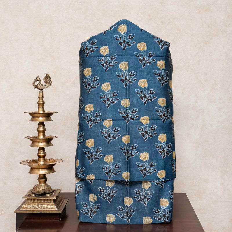 Hand Block Chandari Silk Kurta, Bottom Fabric & Handloom Kala Cotton Dupatta