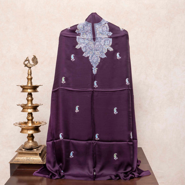 Kashmiri Hand Embroidery Modal Silk Kurta & Bottom Fabric With Kashmiri Embroidery Chanderi Silk Dupatta