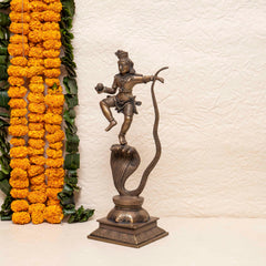 Handcrafted Brass Krishna On Kaliya Nag