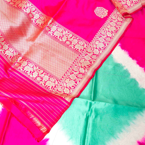 Pure Silk Kurta Fabric With Clamp Dying & Handloom Katan Silk Banarsi Dupatta
