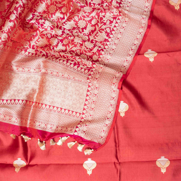 Handloom Katan Silk  Kurta - Bottom Fabric With Kadwa Weave & Handloom Katan Silk Banarsi Shikargah Dupatta