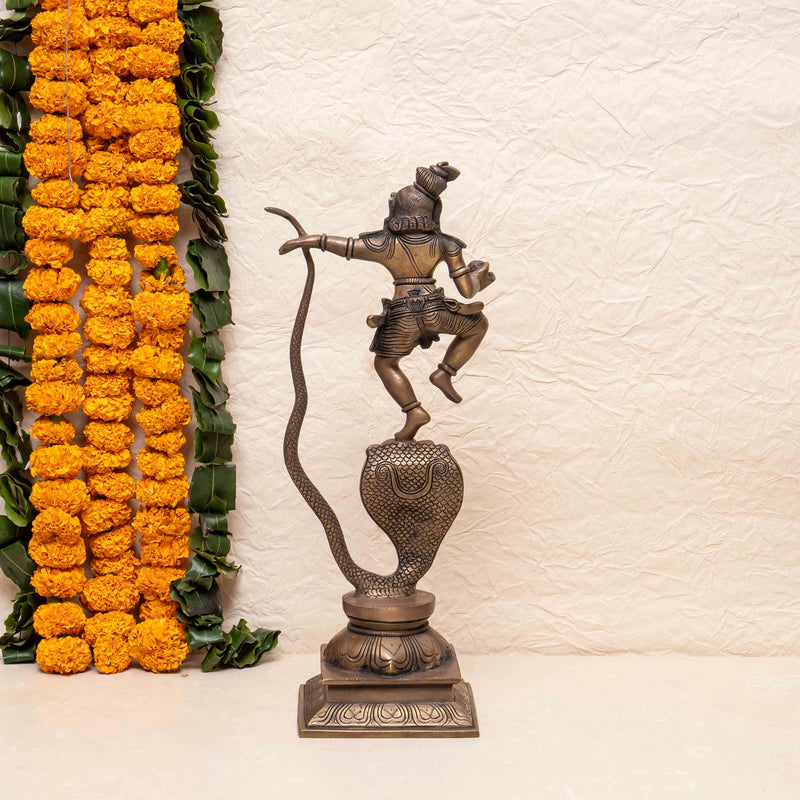 Handcrafted Brass Krishna On Kaliya Nag