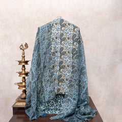 Sky Blue Paisley & Vanaspati Hand Block Cotton Suit Set with Kota Doria Dupatta
