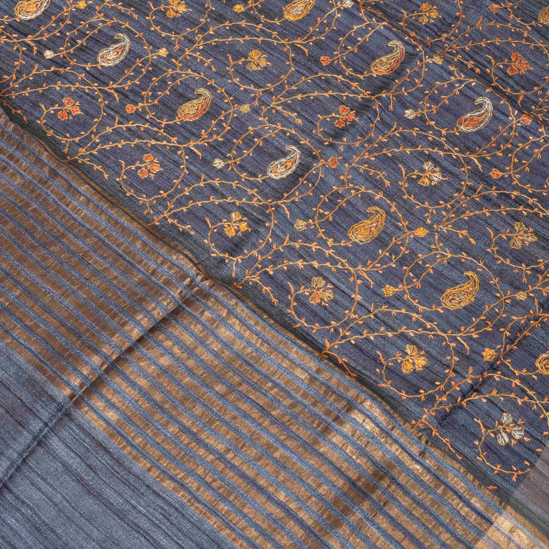 Handloom Tussar Silk Dupatta With Kashmiri Hand Embroidery