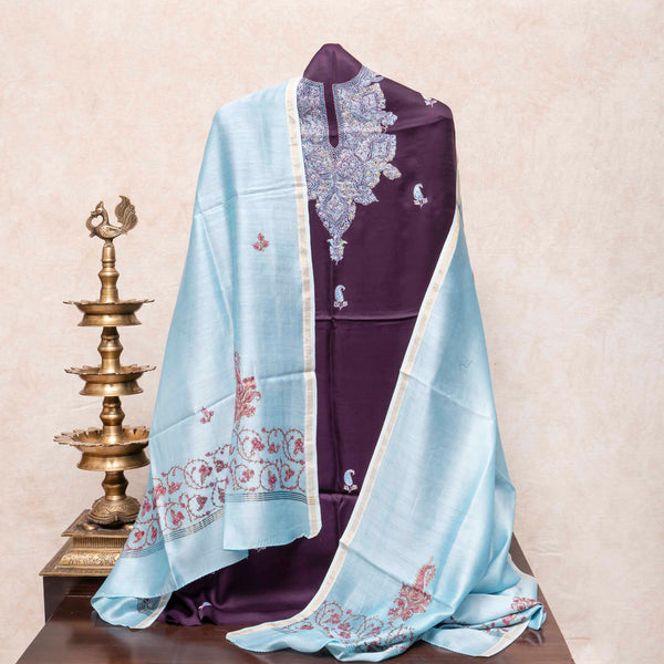 Kashmiri Hand Embroidery Modal Silk Kurta & Bottom Fabric With Kashmiri Embroidery Chanderi Silk Dupatta