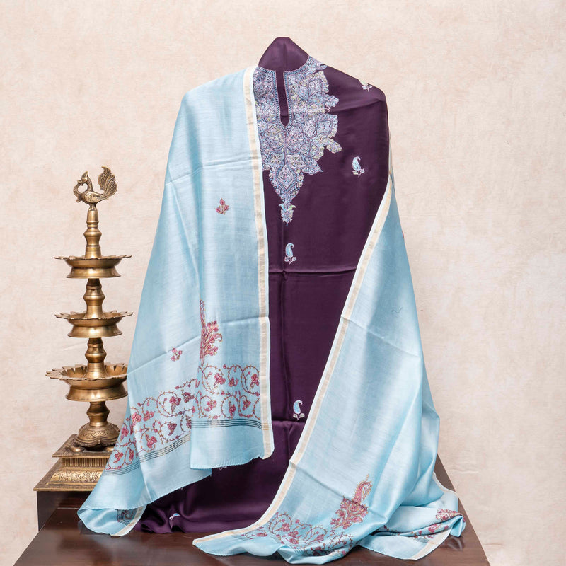 Kashmiri Hand Embroidery Modal Silk Kurta & Bottom Fabric With Kashmiri Embroidery Chanderi Silk Dupatta
