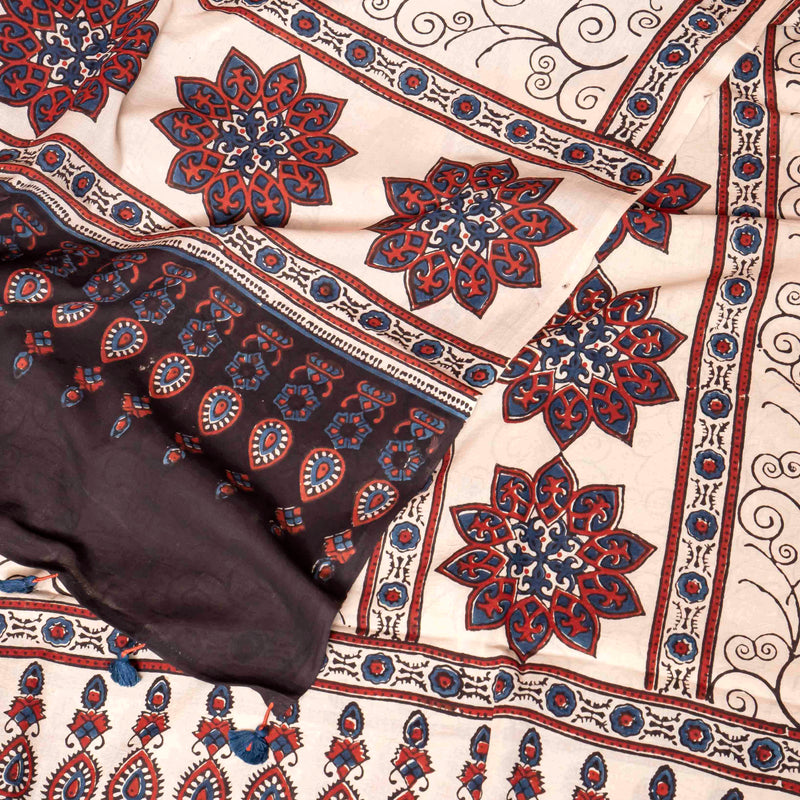 Hand Block Ajrakh Mul Cotton Kurta Fabric & Hand Block Ajrakh Mal Cotton Dupatta