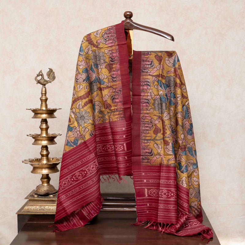 Handloom Tussar Silk Hand Painted Kalam Kari Dupatta