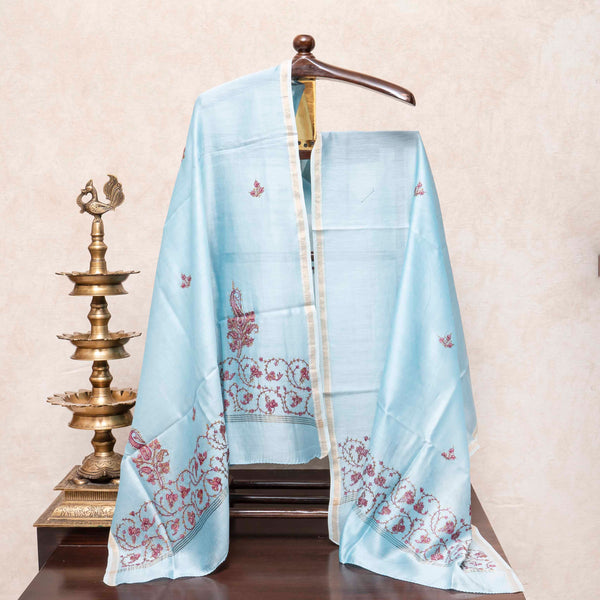 Kashmiri Hand Embroidery Modal Silk Kurta & Bottom Fabric With Kashmiri Embroidery Chanderi Silk Dupatta