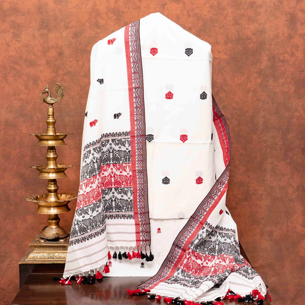 Handloom Cotton Kurta, Bottom Fabric & Handloom Cotton Dupatta