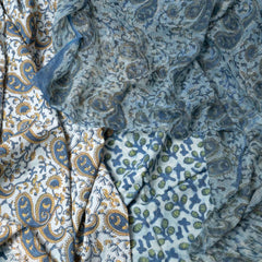 Sky Blue Paisley & Vanaspati Hand Block Cotton Suit Set with Kota Doria Dupatta