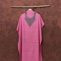 Pink Pure Woollen Kurta Fabric With Kashmiri Sozni Hand Embroidery